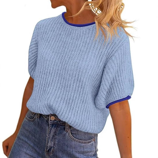 Damen lässiges Ripp-Strickoberteil mit kontrastierenden Abschlüssen Heidi-Mode