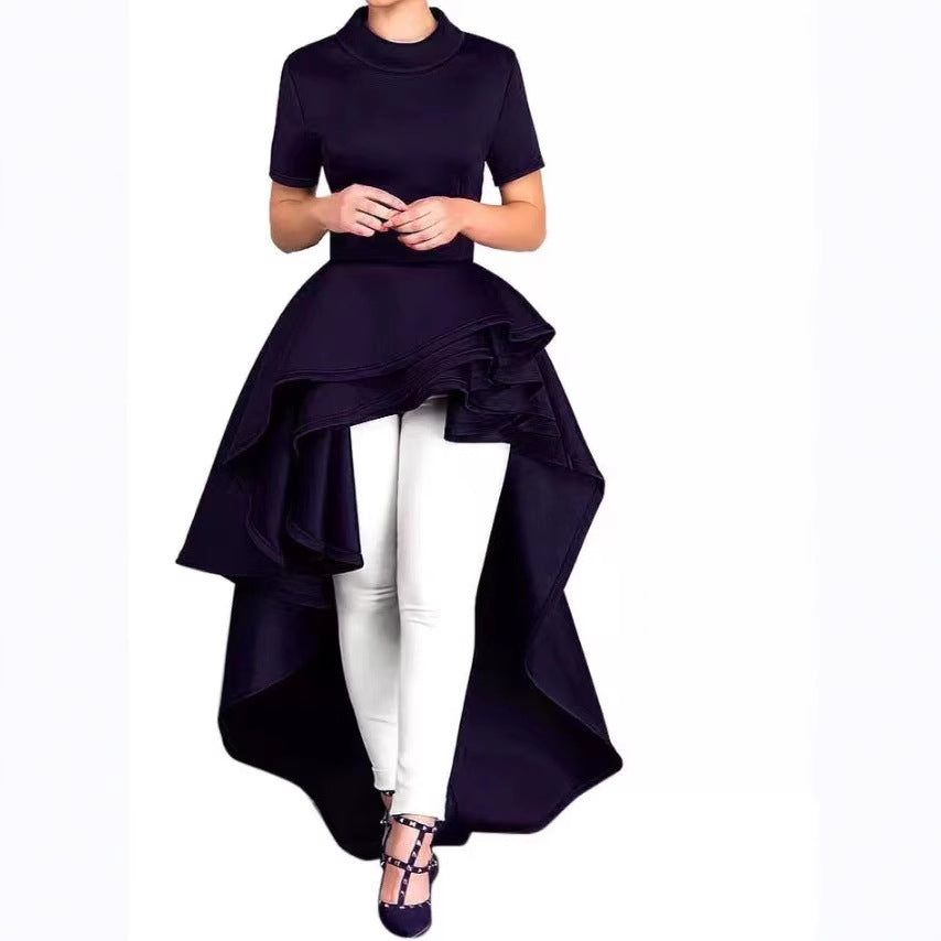Damen Dress mit asymmetrischem Saum und elegantem Stehkragen Heidi-Mode