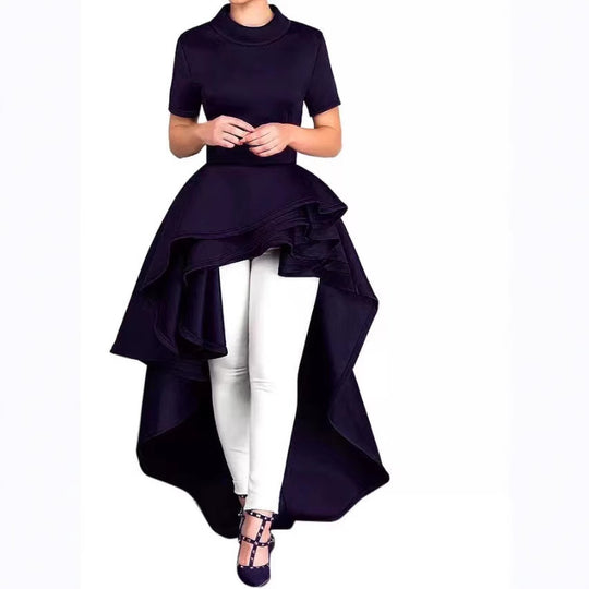 Damen Dress mit asymmetrischem Saum und elegantem Stehkragen Heidi-Mode