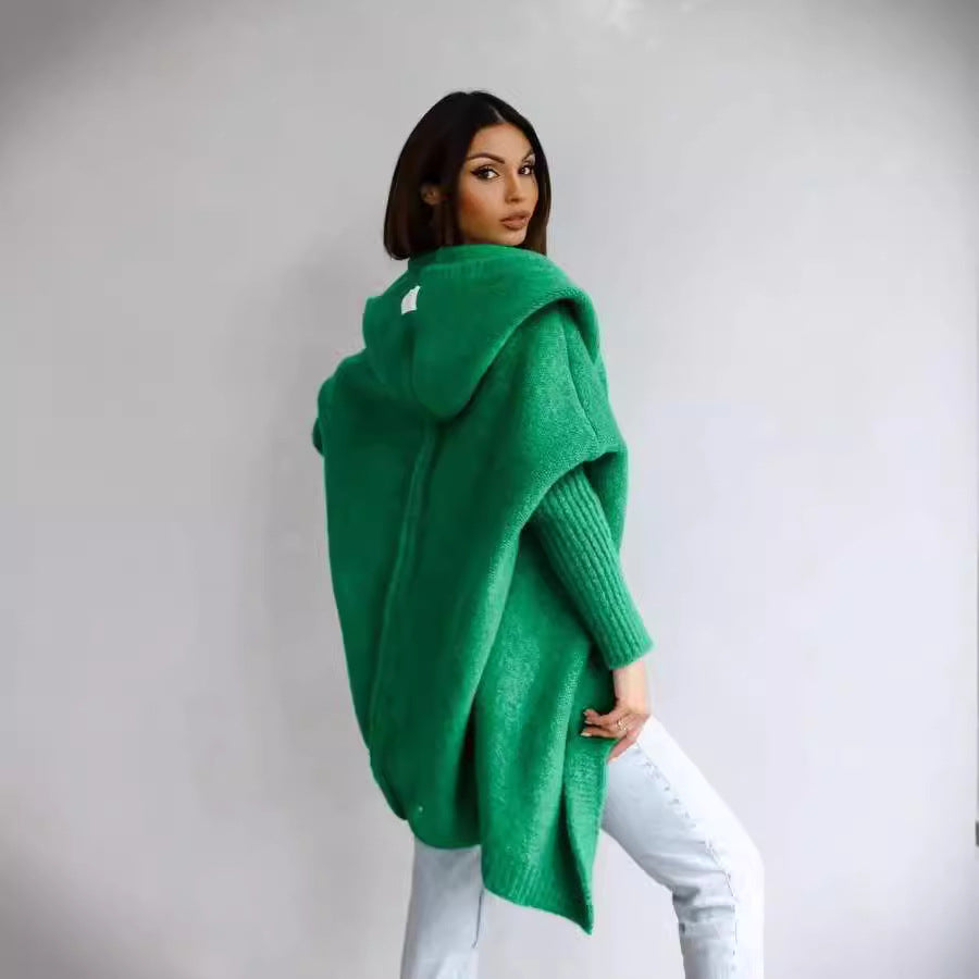 Damen Kuschelige Strickjacke mit Kapuze Heidi-Mode