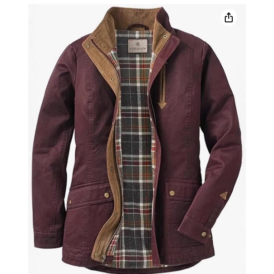 Damen lässige Utility-Jacke mit Karo-Innenfutter Heidi-Mode