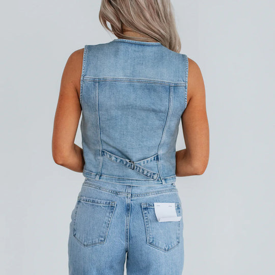 Damen Denim Weste mit Knopfleiste und modernen Schnittrahmen Heidi-Mode