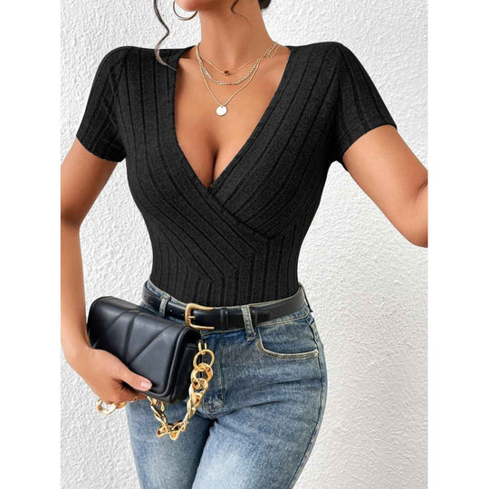 Damen Wickelbody mit dekorativem Streifenmuster Heidi-Mode