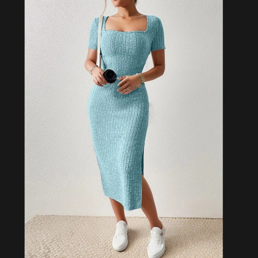 Damen Figurbetontes Maxikleid mit seitlichen Schlitzen und elastischem Material Heidi-Mode
