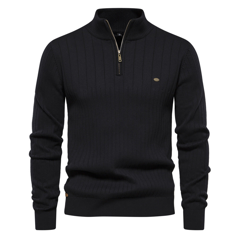 Herren Pullover mit eleganter Rippstruktur und halbem Reißverschluss Heidi-Mode