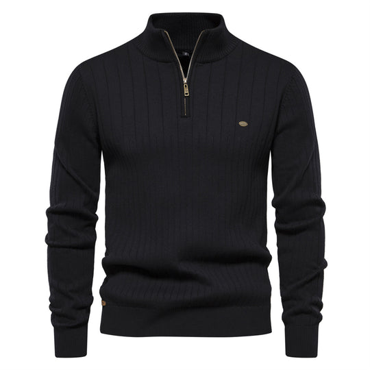 Herren Pullover mit eleganter Rippstruktur und halbem Reißverschluss Heidi-Mode