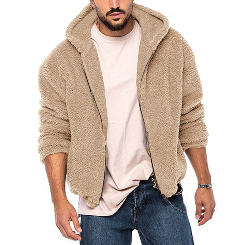 Herren kuschelige Fleecejacke mit großzügiger Kapuze und Reißverschluss Heidi-Mode
