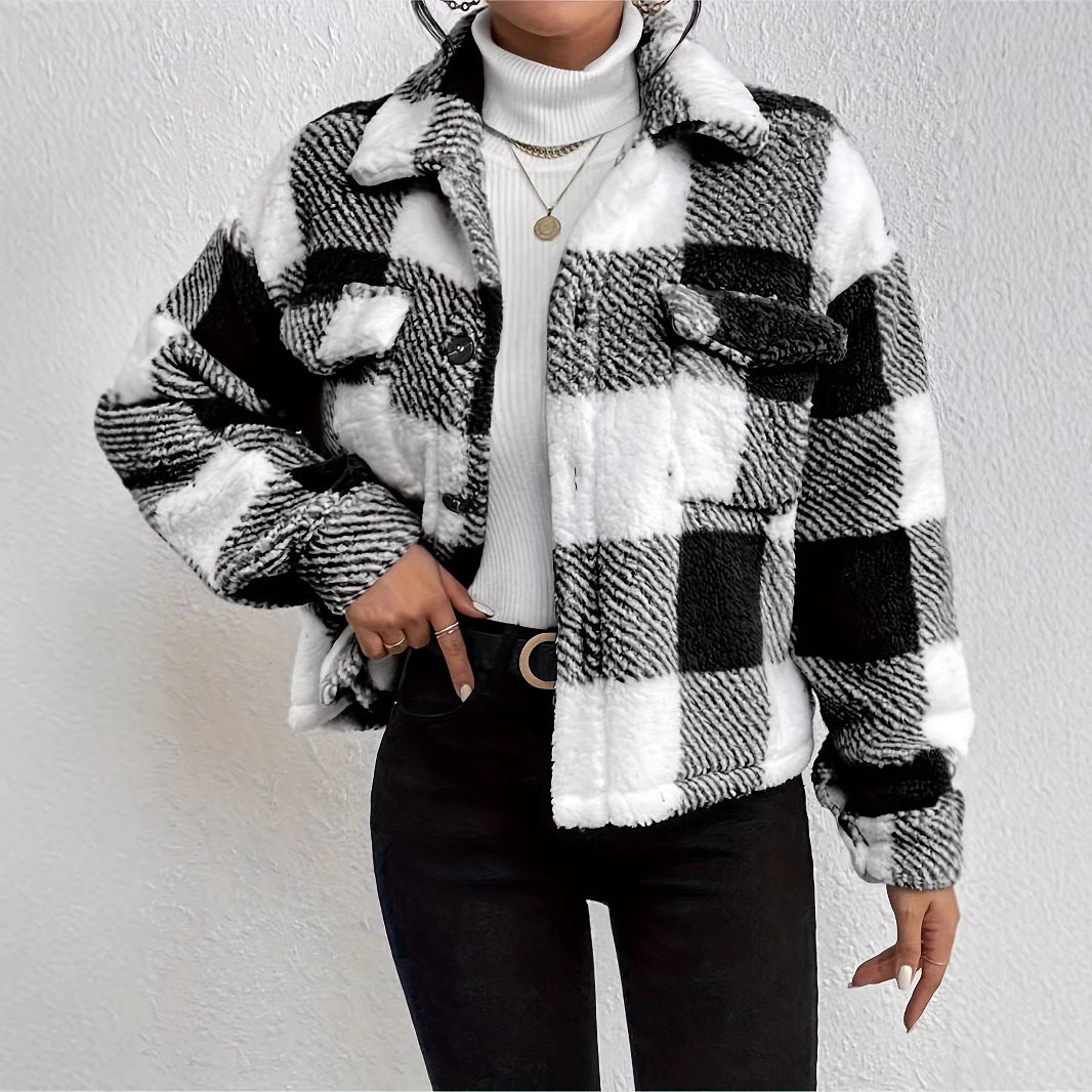 Damen Kuschelige Karojacke mit Umlegekragen Heidi-Mode