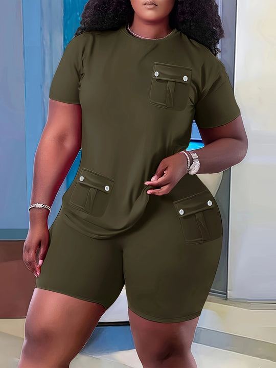 Damen Sportliches Kurzarm-Set mit praktischen Taschen Heidi-Mode