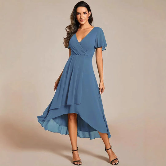 Damen Elegantes Wickelkleid mit asymmetrischem Saum Heidi-Mode