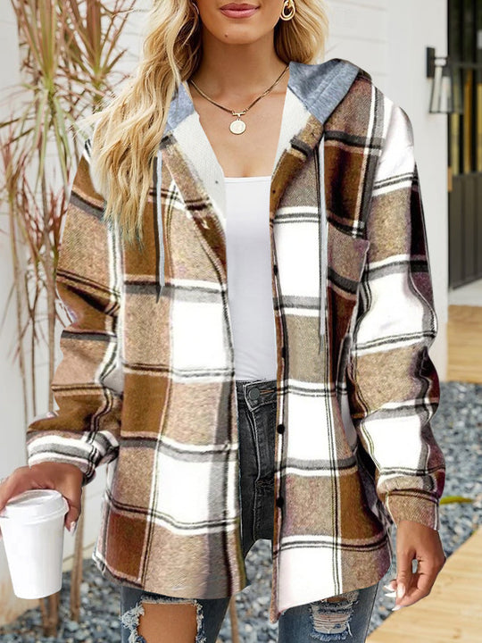 Damen lässige Overshirt-Jacke mit Kapuze und praktischem Kordelzug Heidi-Mode