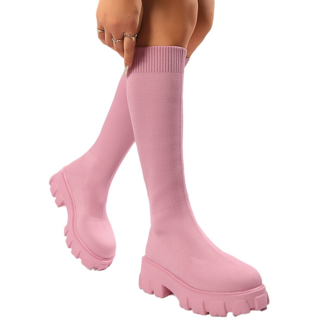 Damen Tragbare Overknee-Stiefel mit auffälligem Muster und rutschfester Sohle Heidi-Mode