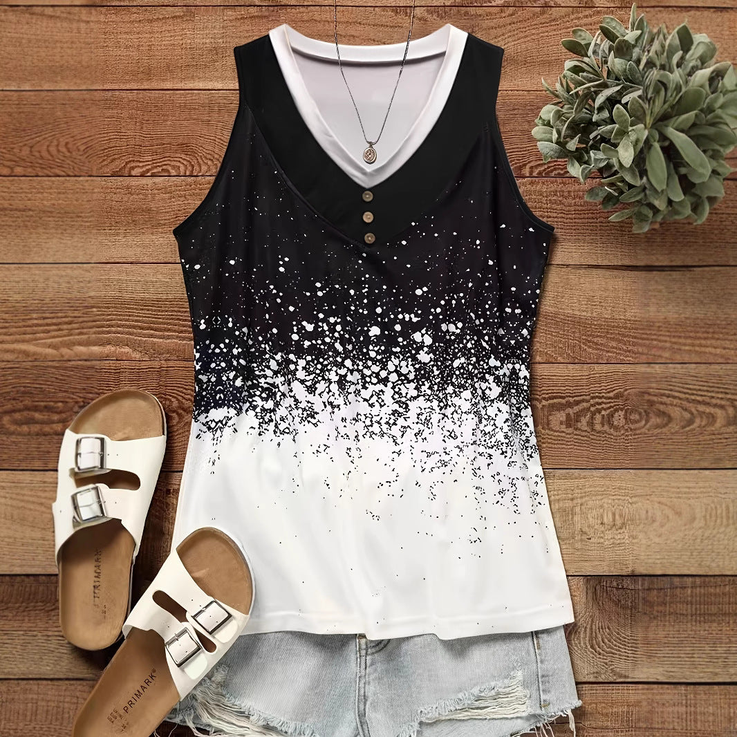 Damen ärmelloses Top mit Knopfleiste und stylischem Farbverlauf Heidi-Mode