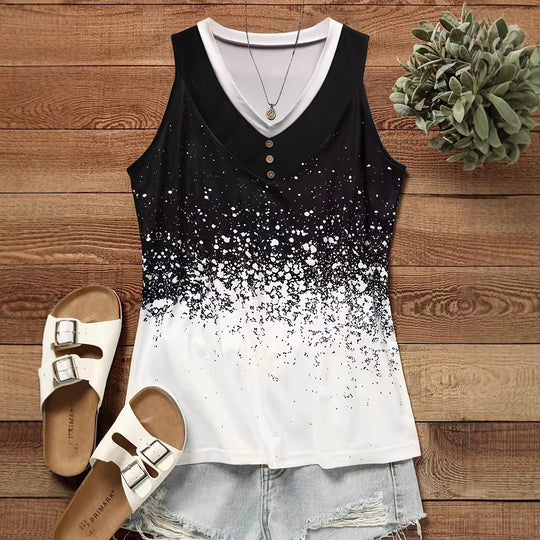 Damen ärmelloses Top mit Knopfleiste und stylischem Farbverlauf Heidi-Mode