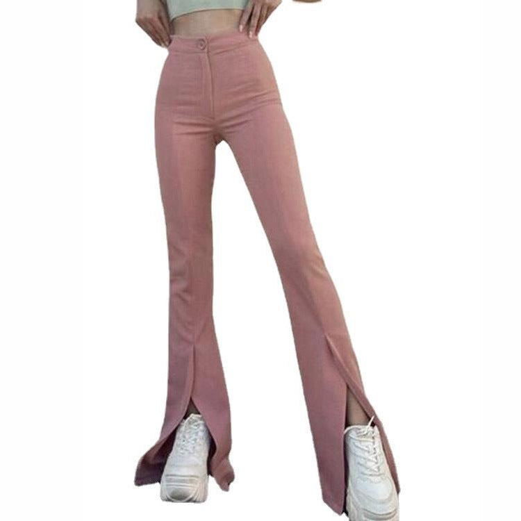 Damen modische High-Waist-Hose mit schmalem Schnitt und ausgestelltem Bein Heidi-Mode