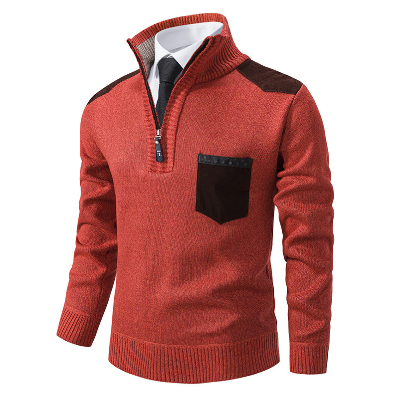 Herren eleganter Strickpullover mit Kragen und Taschen Heidi-Mode