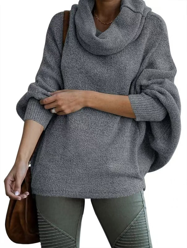 Damen lässiger Strickpullover mit weichem Stehkragen und weit geschnittenen Ärmeln Heidi-Mode