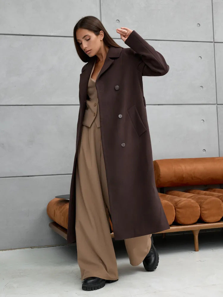 Damen Eleganter Wollmantel im doppelreihigen Design Heidi-Mode