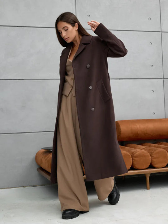 Damen Eleganter Wollmantel im doppelreihigen Design Heidi-Mode