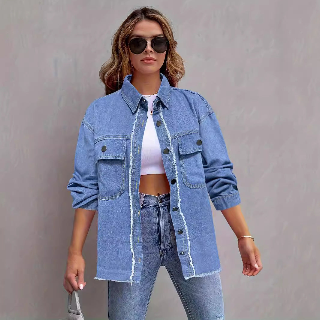 Damen Jeansjacke mit lässigem Schnitt und großen Taschen Heidi-Mode