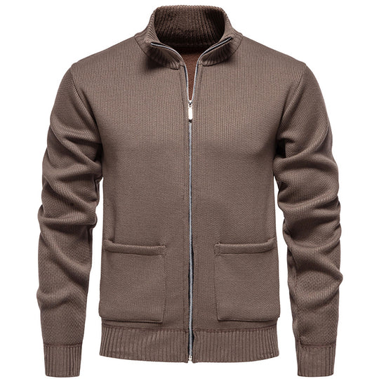 Herren Strickjacke mit durchgehendem Reißverschluss und seitlichen Taschen Heidi-Mode