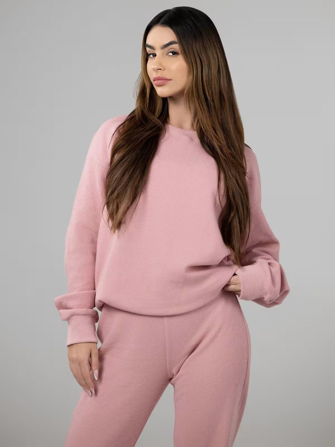 Damen Bequemer Waffelstruktur Pullover mit lässigem Schnitt Heidi-Mode