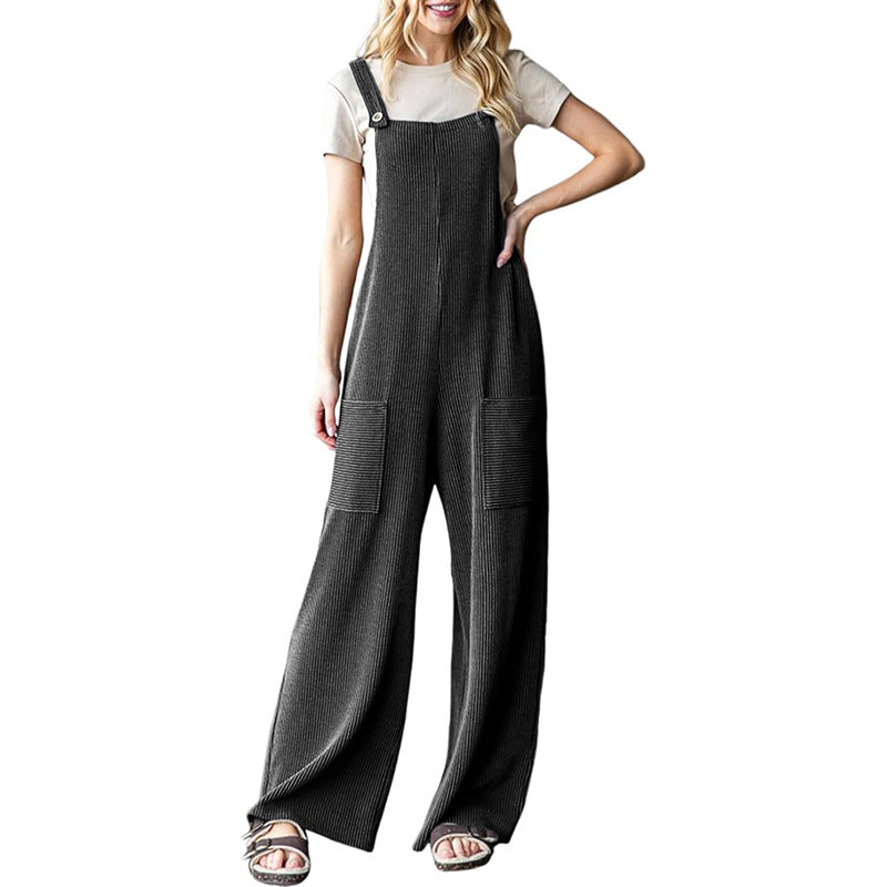 Damen lässiger Cord-Overall mit praktischen Taschen und breiten Beinen Heidi-Mode