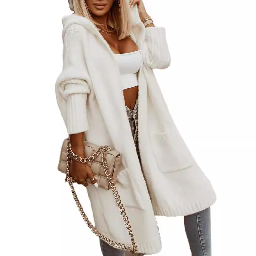 Damen Langarm-Strickmantel mit praktischen Taschen und offener Front Heidi-Mode