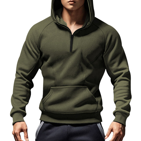 Herren Kapuzensweater mit kurzem Reißverschluss und praktischer Kängurutasche Heidi-Mode