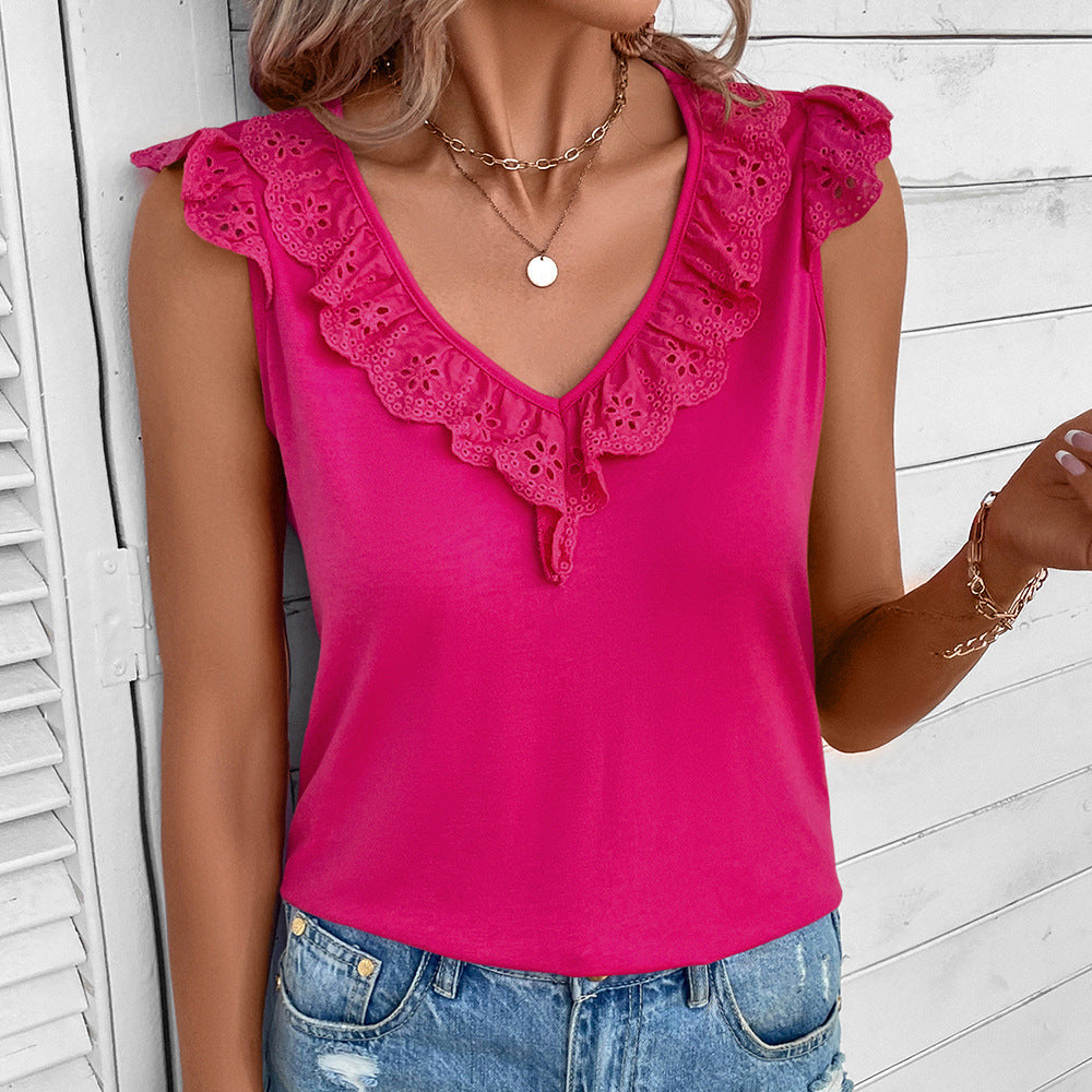 Damen ärmelloses Top mit Spitzenbesatz Heidi-Mode