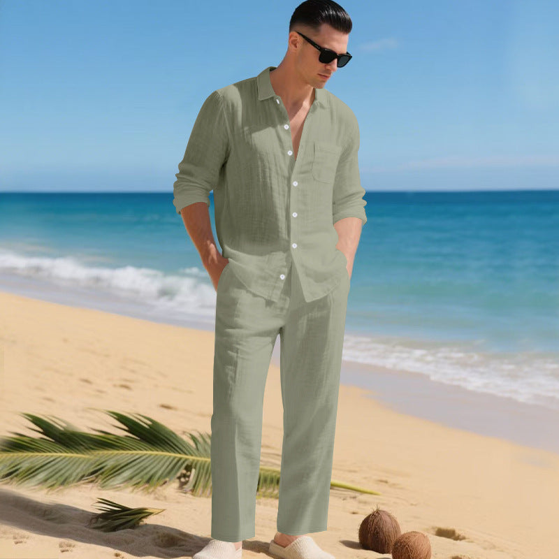 Herren leichtes Leinen-Outfit mit stilvollem Hemd und eleganter Hose Heidi-Mode