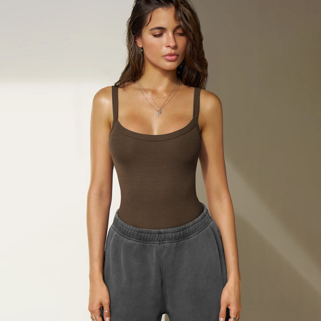 Damen Figurbetonter Body mit verstellbaren Spaghettiträgern Heidi-Mode