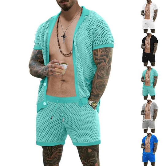 Herren atmungsaktives Künstler-Shorts-Set mit strukturiertem Design Heidi-Mode