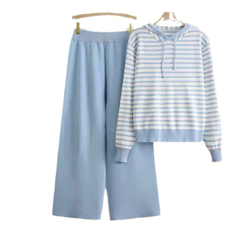 Damen gestreiftes Freizeitset mit Kapuze und weitem Schnitt Heidi-Mode