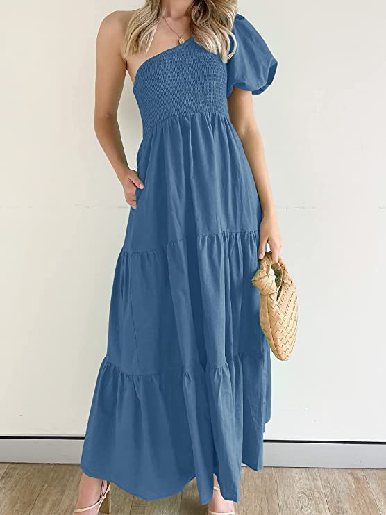 Damen Maxikleid mit asymmetrischem Träger und fließendem Schnitt Heidi-Mode