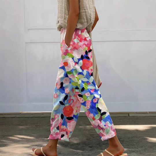 Damen Weite Sommerhose mit floralem Design und praktischen Taschen Heidi-Mode