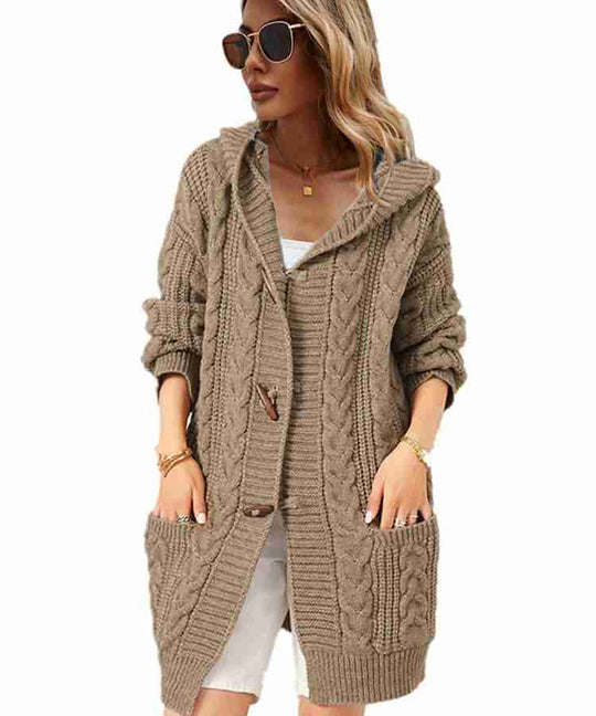 Damen Strickjacke mit Kapuze und Knopfdetails Heidi-Mode