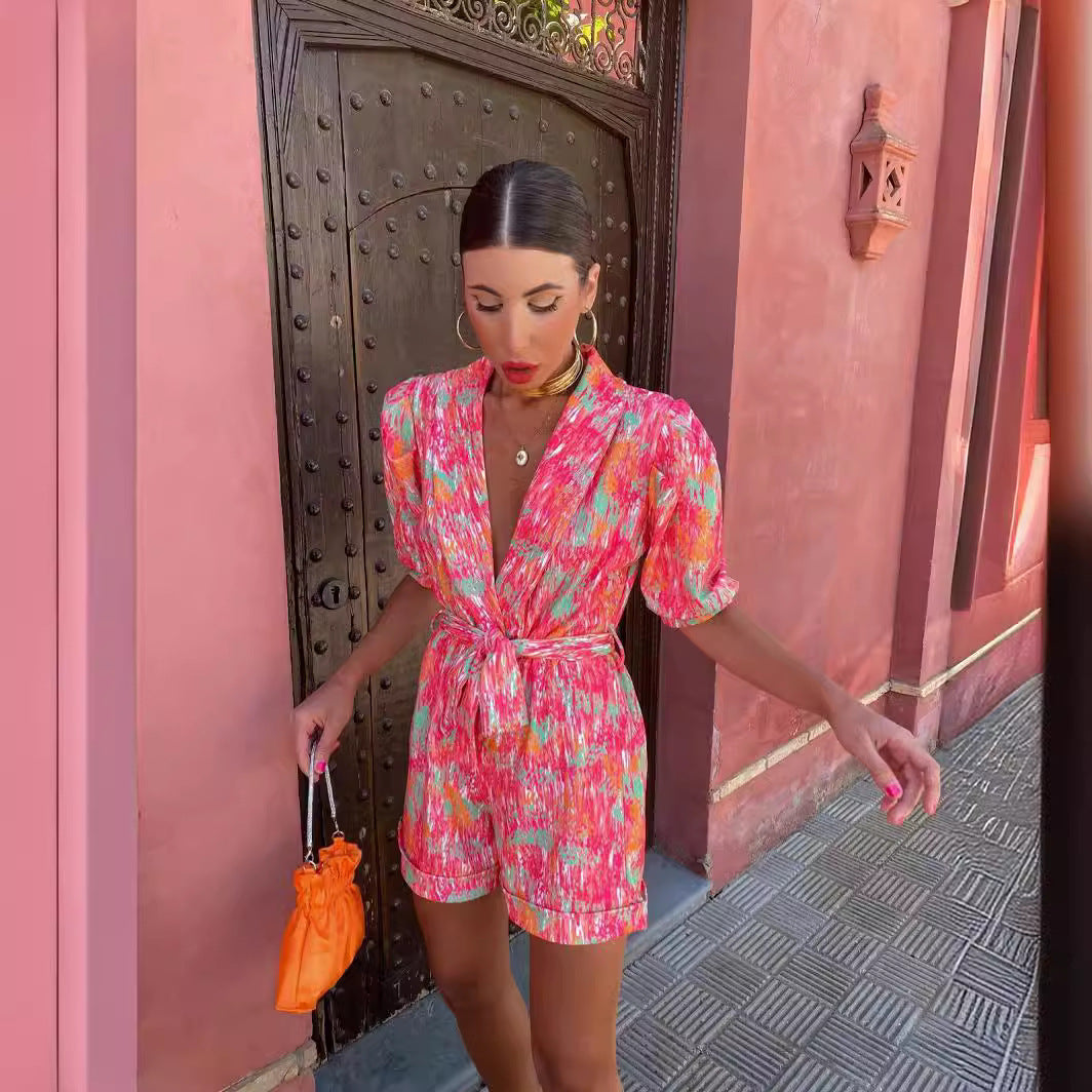 Damen Lebhaftes Print Lässiger Jumpsuit Heidi-Mode