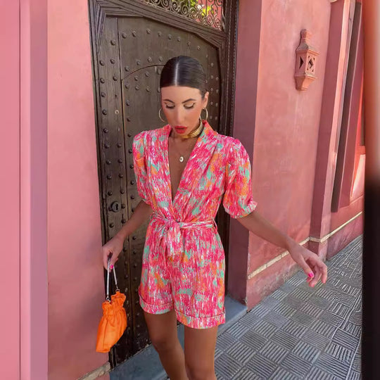Damen Lebhaftes Print Lässiger Jumpsuit Heidi-Mode