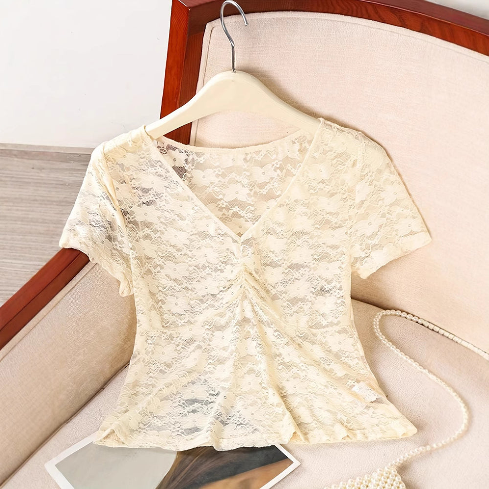 Damen Spitzenbluse mit raffinierten Details und elegantem Schnitt Heidi-Mode