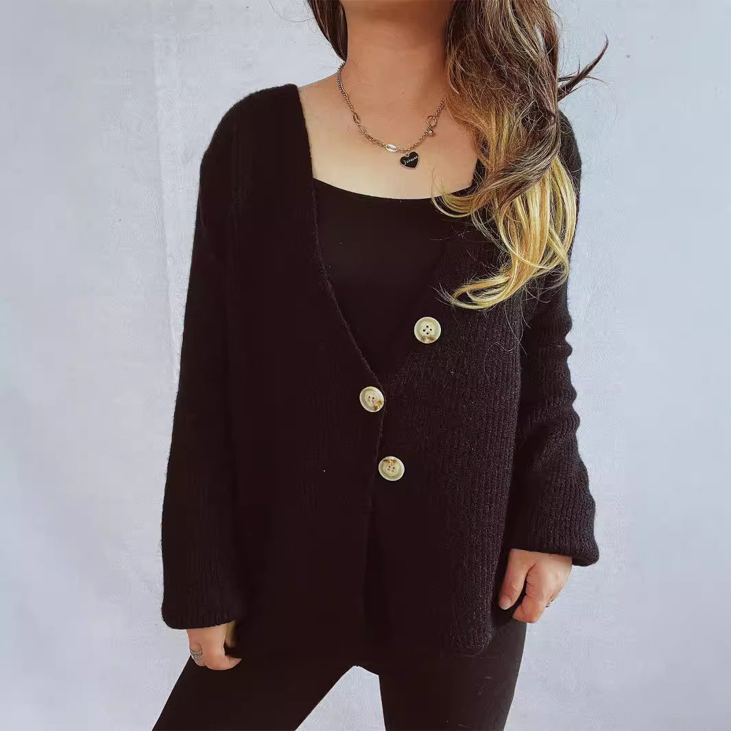 Damen lässiger Strickcardigan mit dekorativen Knopfdetails Heidi-Mode