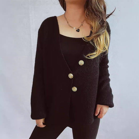 Damen lässiger Strickcardigan mit dekorativen Knopfdetails Heidi-Mode