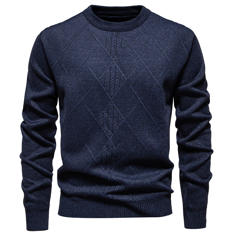 Herren Strickpullover mit strukturiertem Rautenmuster und klassischem Rundhalsausschnitt Heidi-Mode