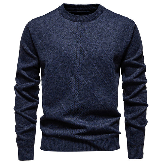 Herren Strickpullover mit strukturiertem Rautenmuster und klassischem Rundhalsausschnitt Heidi-Mode