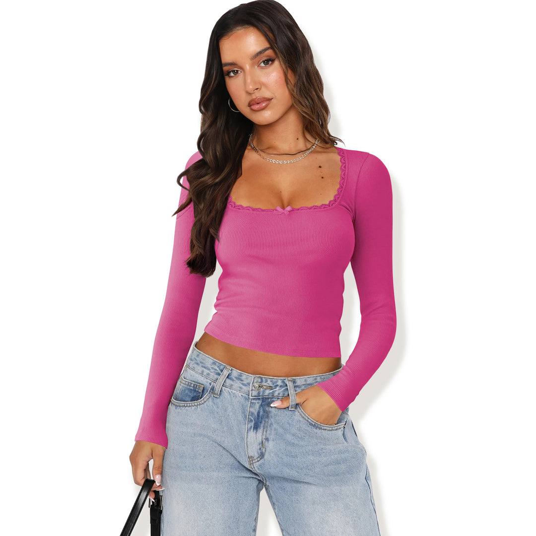 Damen Langarmshirt mit eleganter Rüsche und körpernaher Passform Heidi-Mode