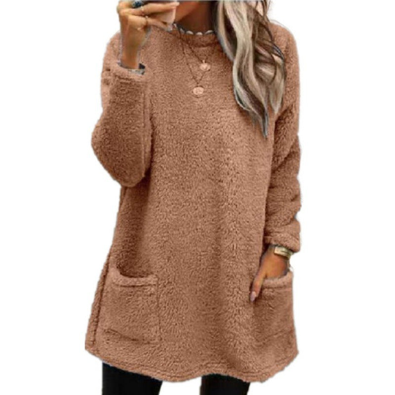 Damen Kuscheliger Fleece-Pullover mit weitem Schnitt und praktischen Taschen Heidi-Mode