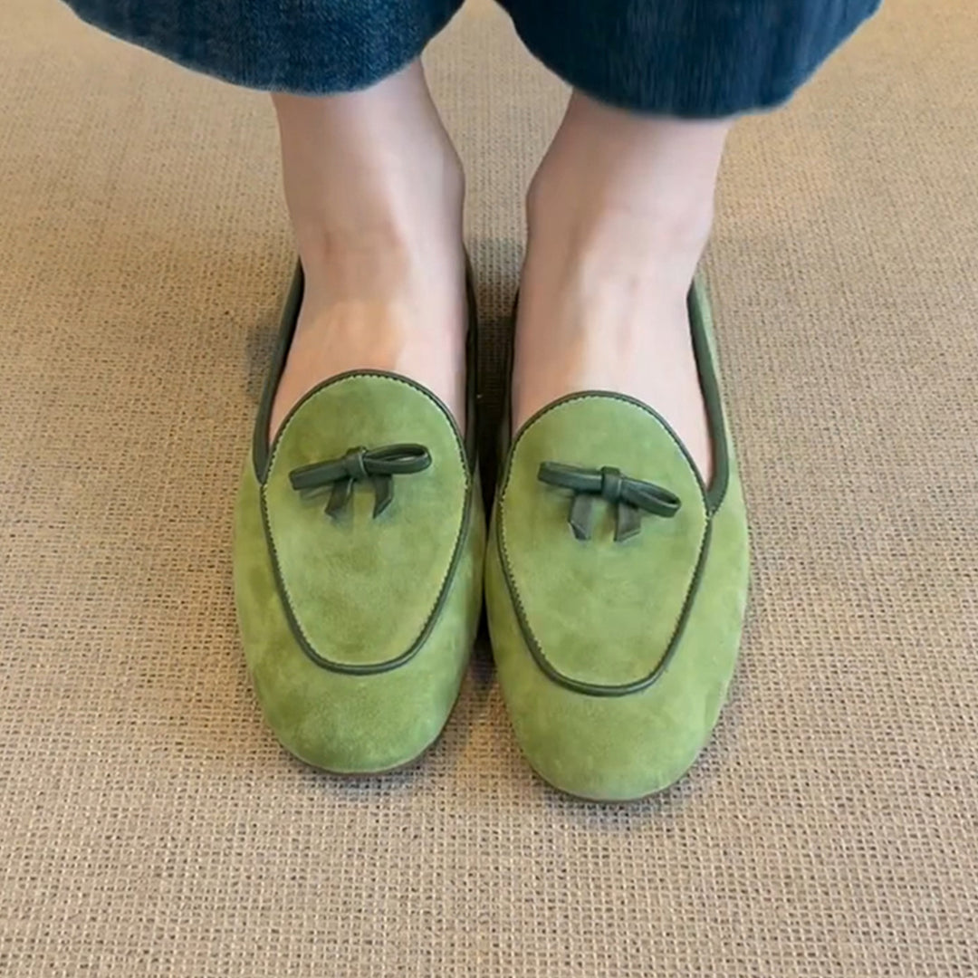 Damen Wildleder Slipper mit dekorativem Schleifendetail Heidi-Mode
