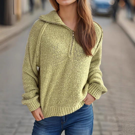 Damen lässiger Zip-Pullover mit oversized Schnitt und hohem Kragen Heidi-Mode
