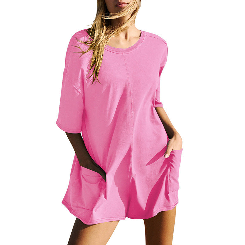 Damen lässiges Oversized T-Shirt-Kleid mit seitlichen Taschen und geradem Schnitt Heidi-Mode