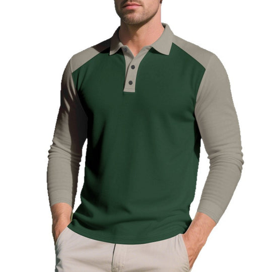 Herren Poloshirt mit Langarm und Kontrastärmel aus atmungsaktivem Baumwollmix Heidi-Mode